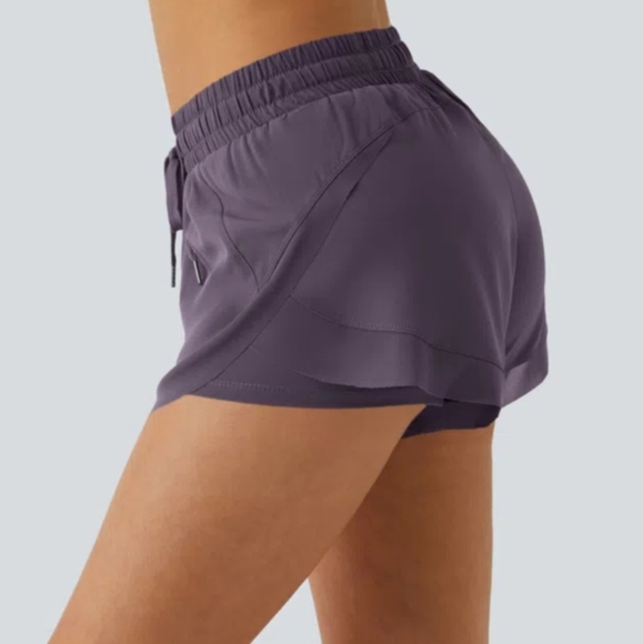 NWT HALARA Navy Cosmos Mid Rise 2-in-1 Flowy Running Shorts 3'', US S - Picture 4 of 7